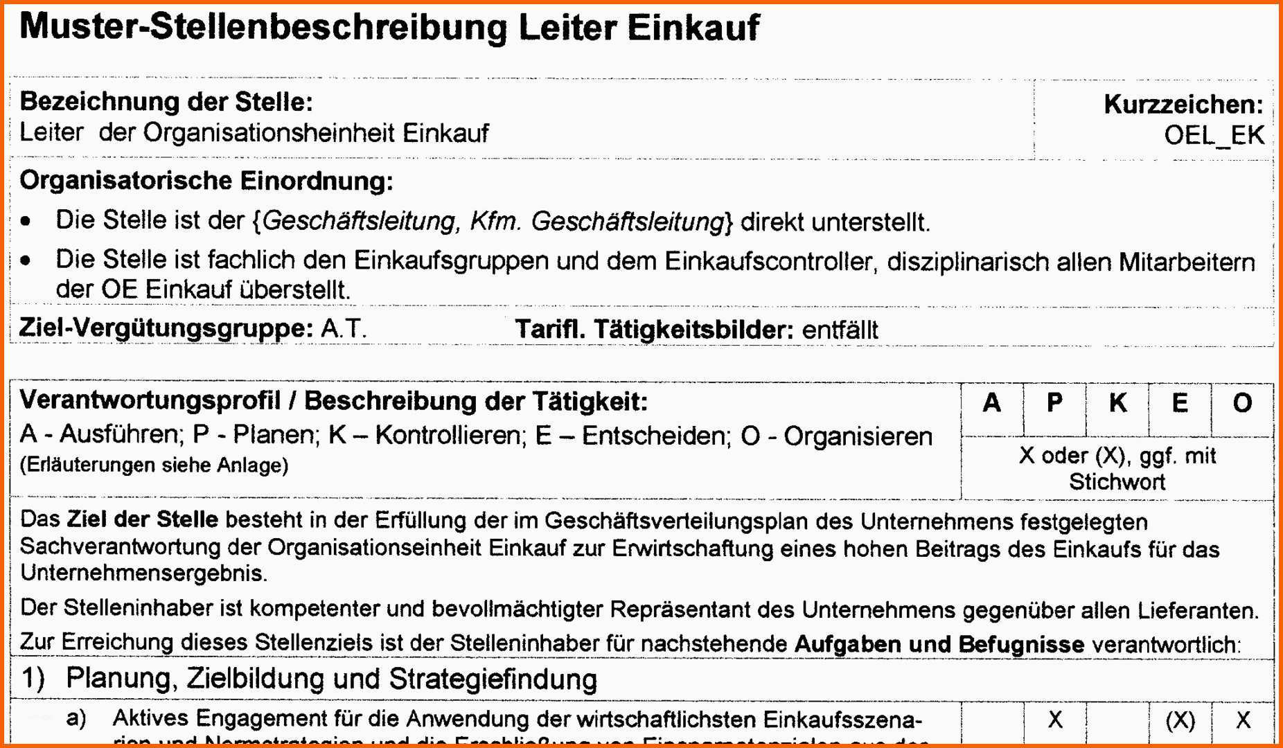 Kreativ Stellenbeschreibung Einkaufsleiter
