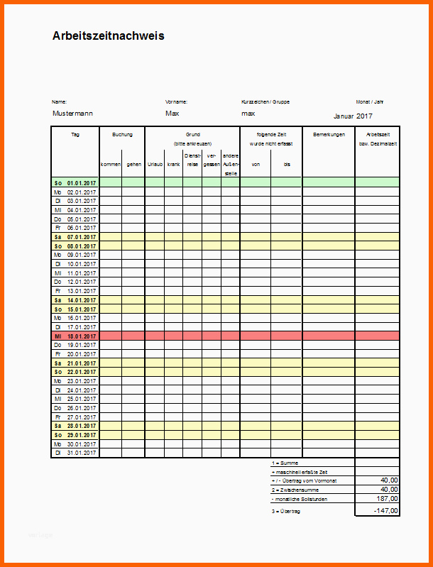 Kreativ Stundenzettel Datev Excel – Werden