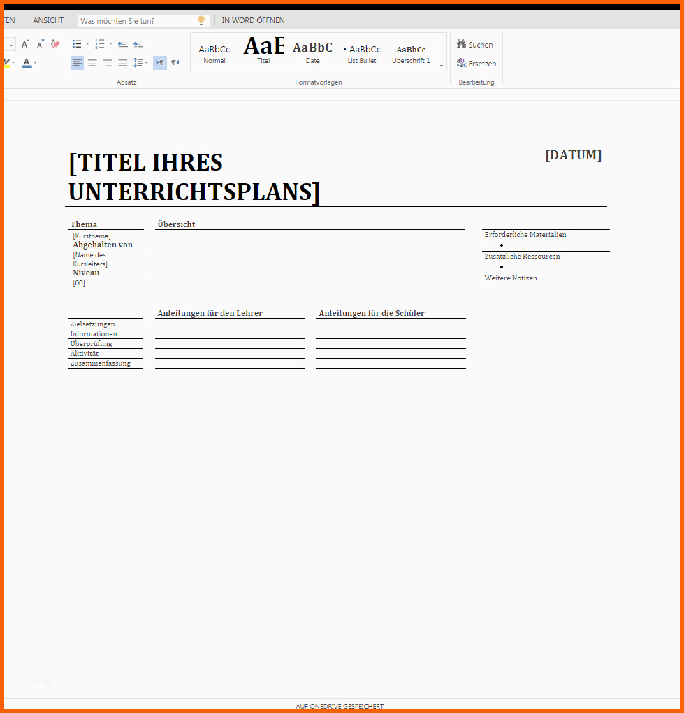 Kreativ Täglicher Unterrichtsplan 2 – Wordvorlage