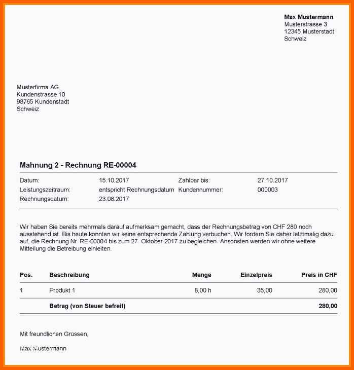 Kreativ Unglaubliche 1 Mahnung Vorlage
