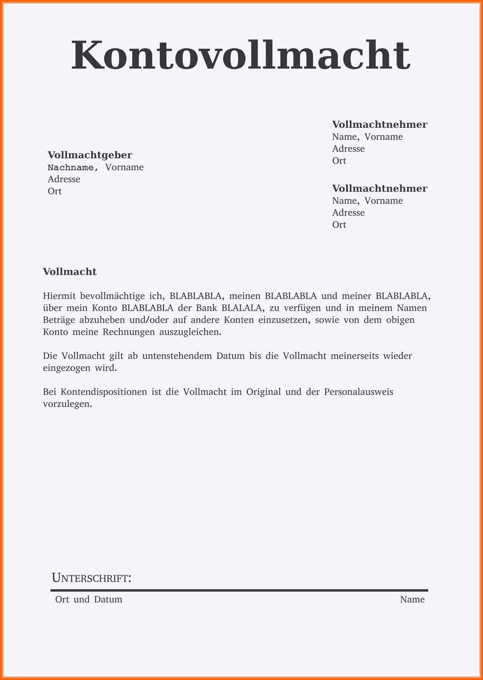 Kreativ Vollmacht Bank Muster