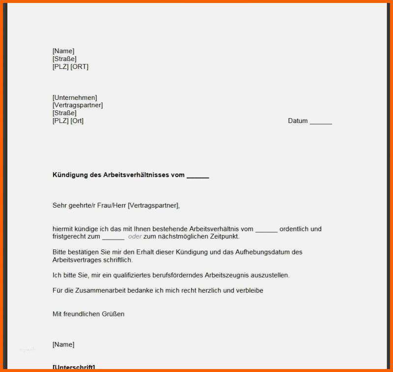 Kreativ Vorlage Kündigungsschreiben Arbeitnehmer Süß Kündigung
