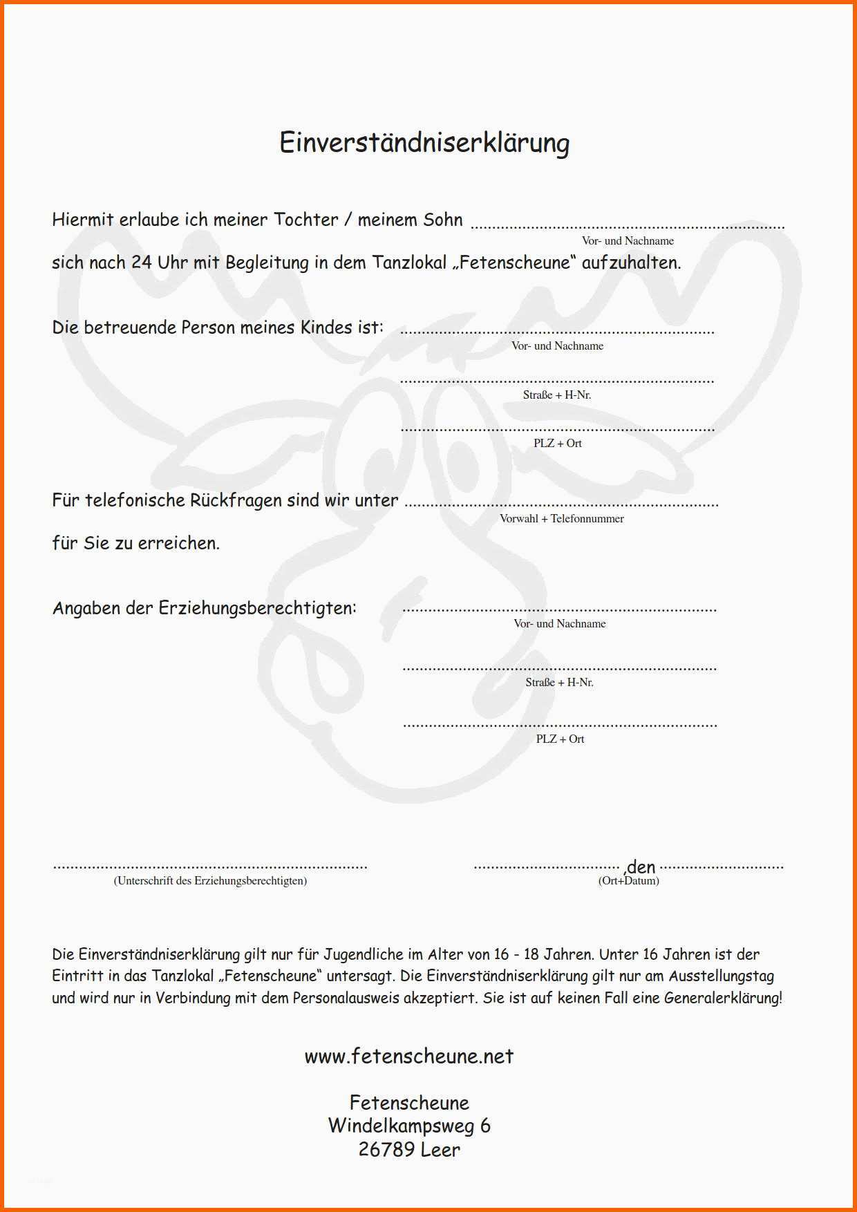 Limitierte Auflage Einverständniserklärung Urlaub Unter 18 Vorlage