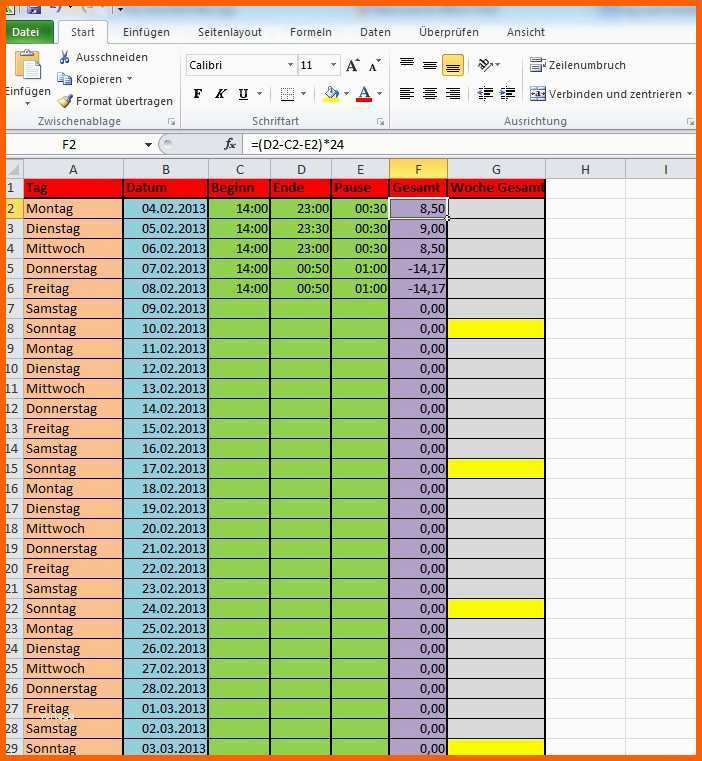 Limitierte Auflage Excel Arbeitszeit Berechnen Mit Pause Vorlage – De Excel