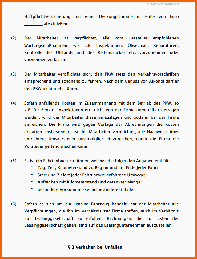 Limitierte Auflage Firmenwagen Vereinbarung Vorlage Zum Download