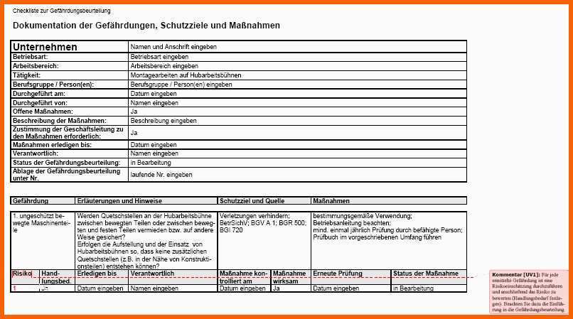 gefahrdungsbeurteilung brandschutz vorlage regelmasigbemerkenswert gefahrdungsbeurteilung geruste und fahrbare arbeitsbuhnen