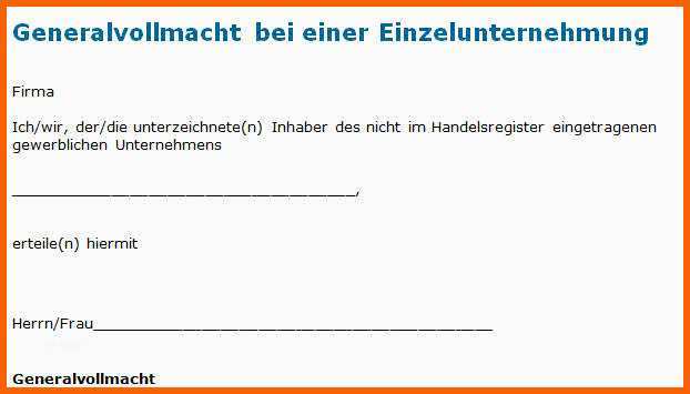 generalvollmacht vorlage word
