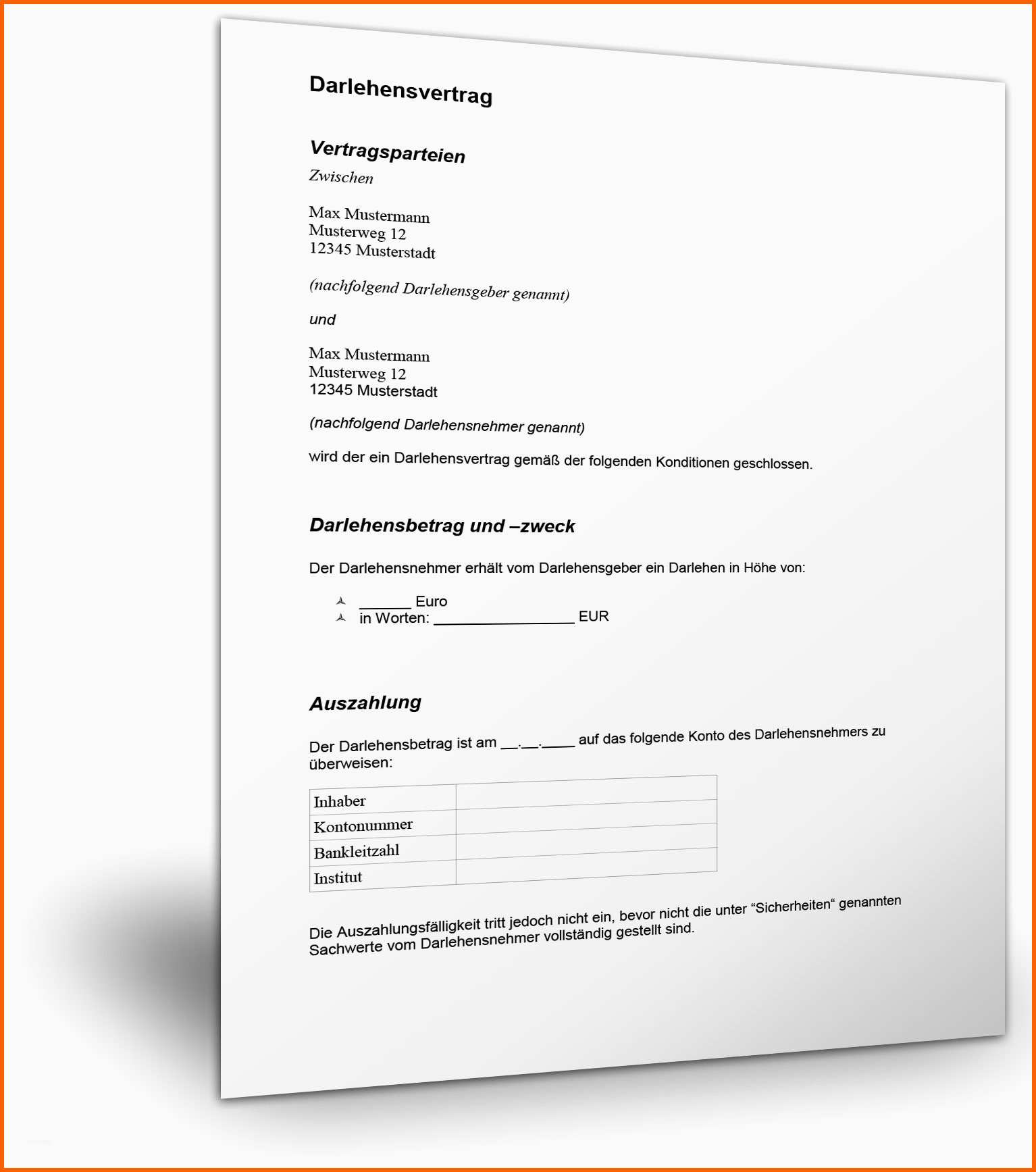 kostenloses muster fuer einen darlehensvertrag