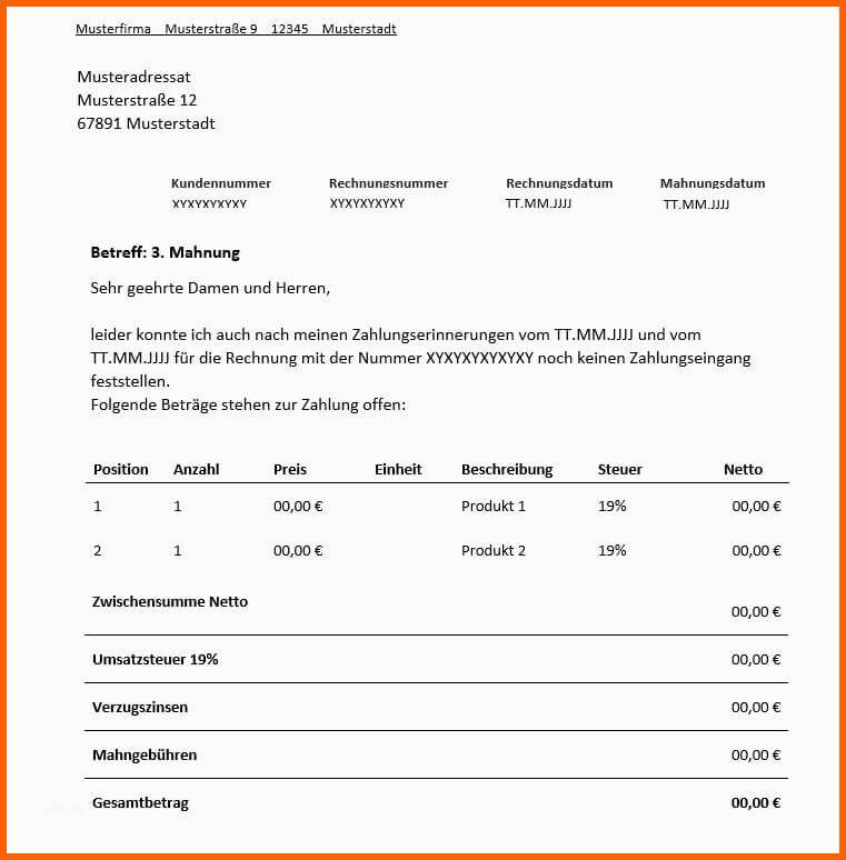 Modisch 3 Mahnung Für Freiberufler Vorlage & Muster