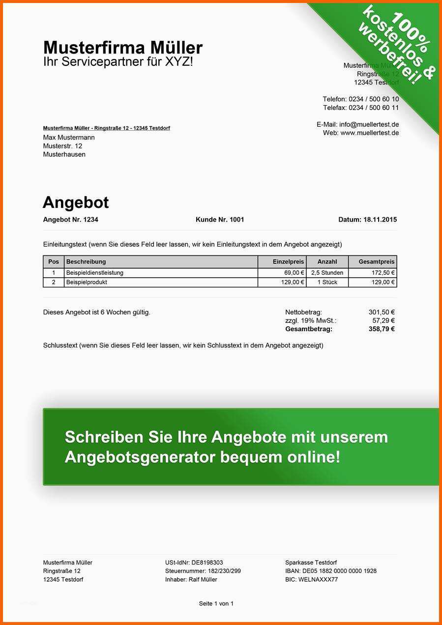 Modisch Angebot Vorlagen Kostenlos En