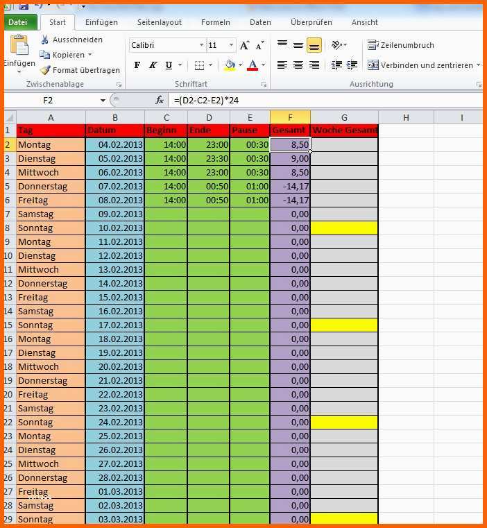 Modisch Arbeitszeiterfassung Excel Nachtschicht Frühschicht