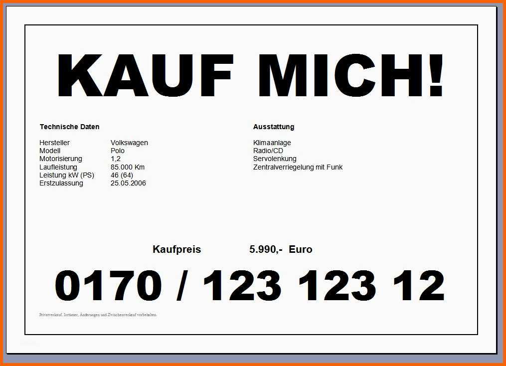 Modisch Auto Verkaufen Vorlage Elegant Gratis Kfz Preisschild Fürs