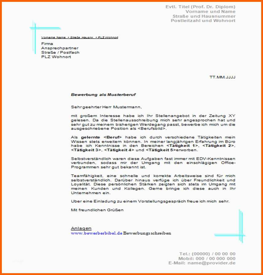Modisch Bewerbungsschreiben Muster Kostenlos Vorlage Beispiel