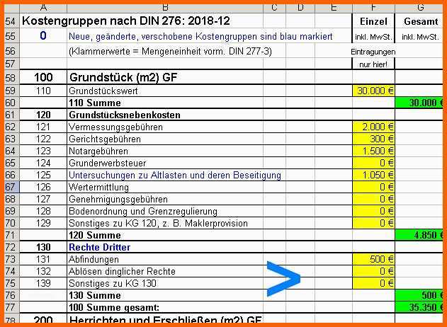 Modisch Din 276 Kostenkontrolle Mit Excel Datei