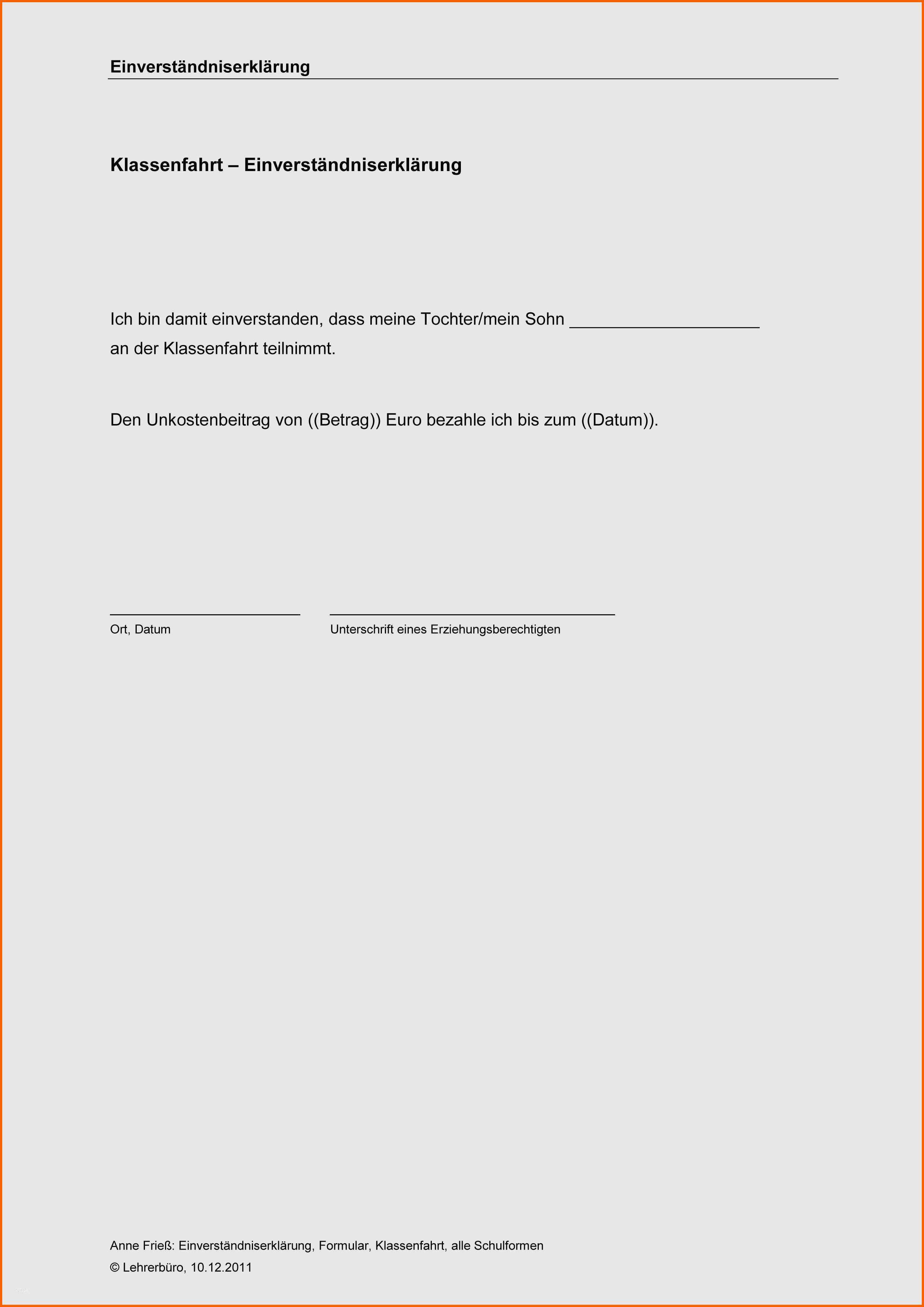 Modisch Einverständniserklärung Kind Urlaub Vorlage Schönste