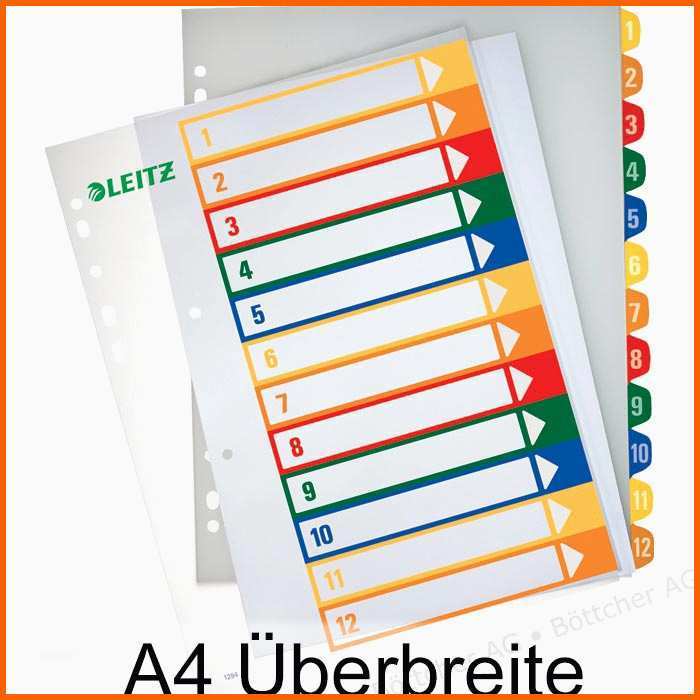 Modisch Leitz 1294 00 00 Register Kunststoff 1 12 A4 Überbreite