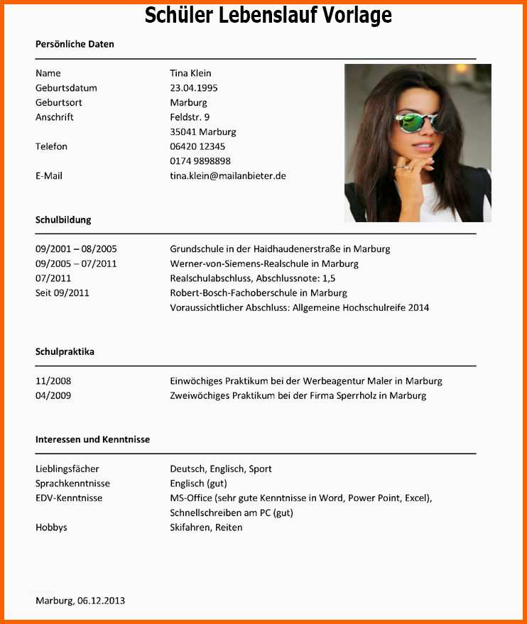 Modisch Schüler Lebenslauf Vorlage Dokument Blogs
