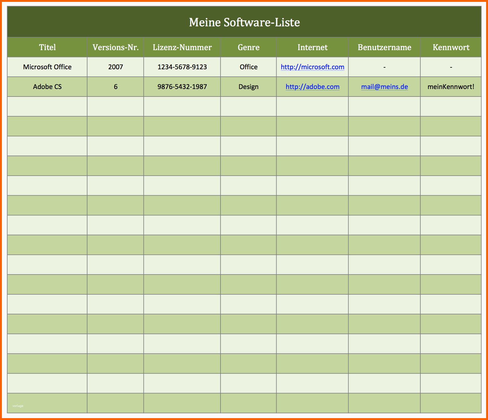 Modisch software Katalog Als Excel Vorlage
