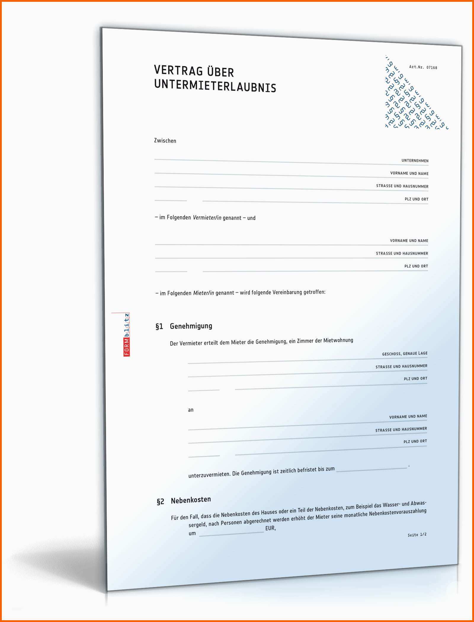 Modisch Vertrag über Untermieterlaubnis Muster Vorlage Zum Download