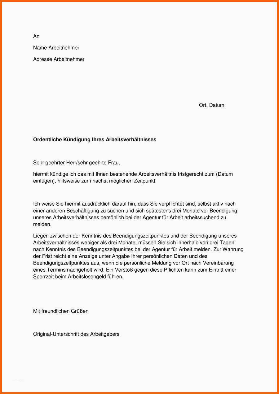 Modisch Vorlage Kündigung Arbeitgeber Betriebsbedingt