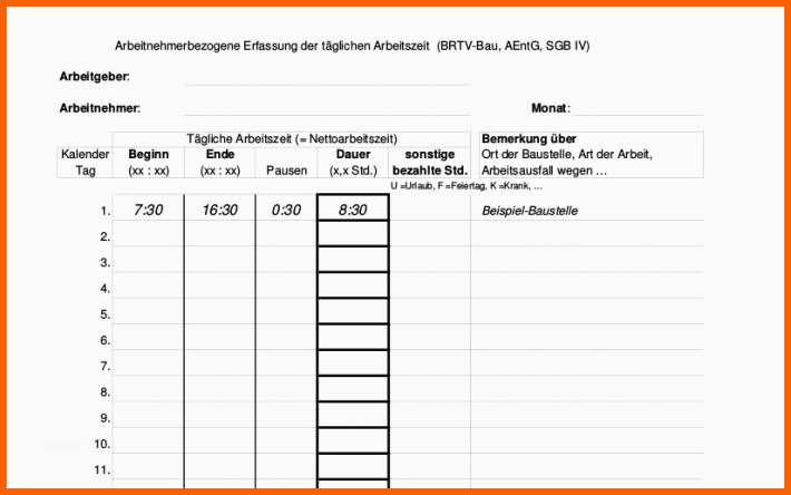 Modisch Vorlage Zur Dokumentation Der Täglichen Arbeitszeit 2017