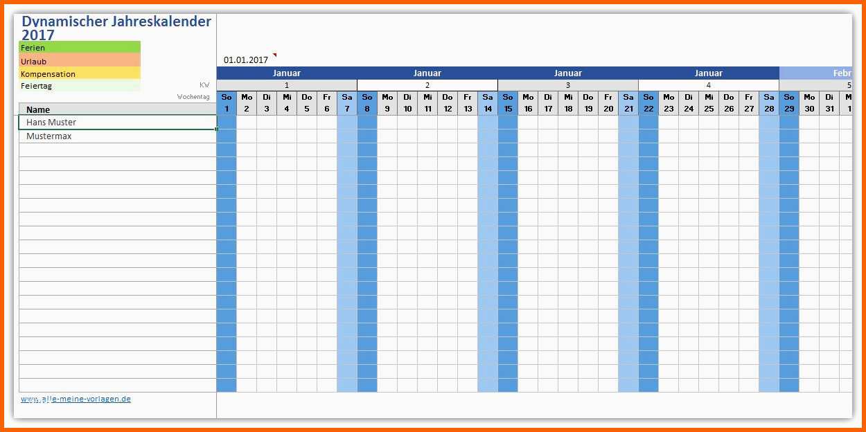 Neue Version 12 Urlaubsplan Excel Vorlage