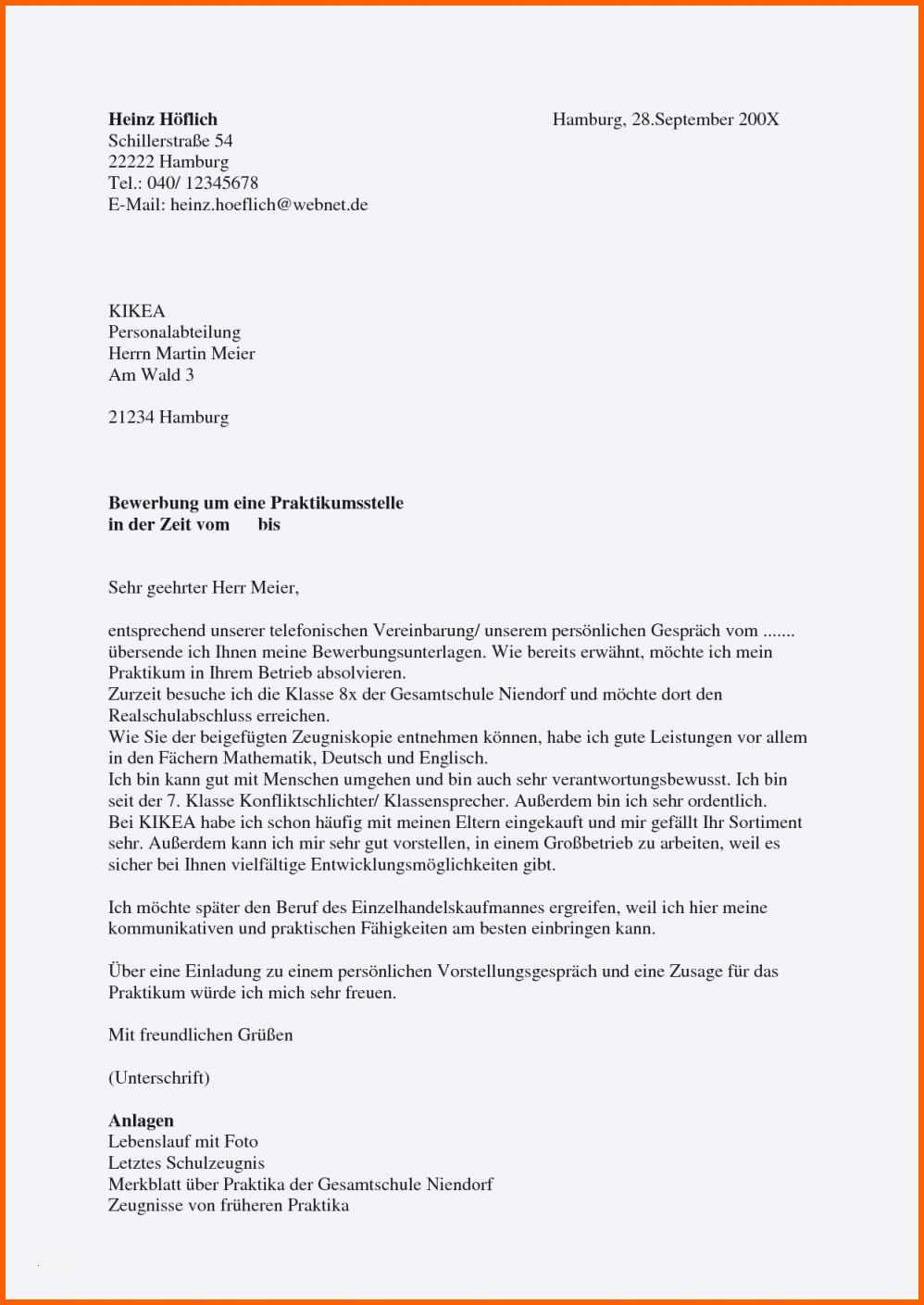 Neue Version 15 Vorlage Bewerbung Praktikum Schüler