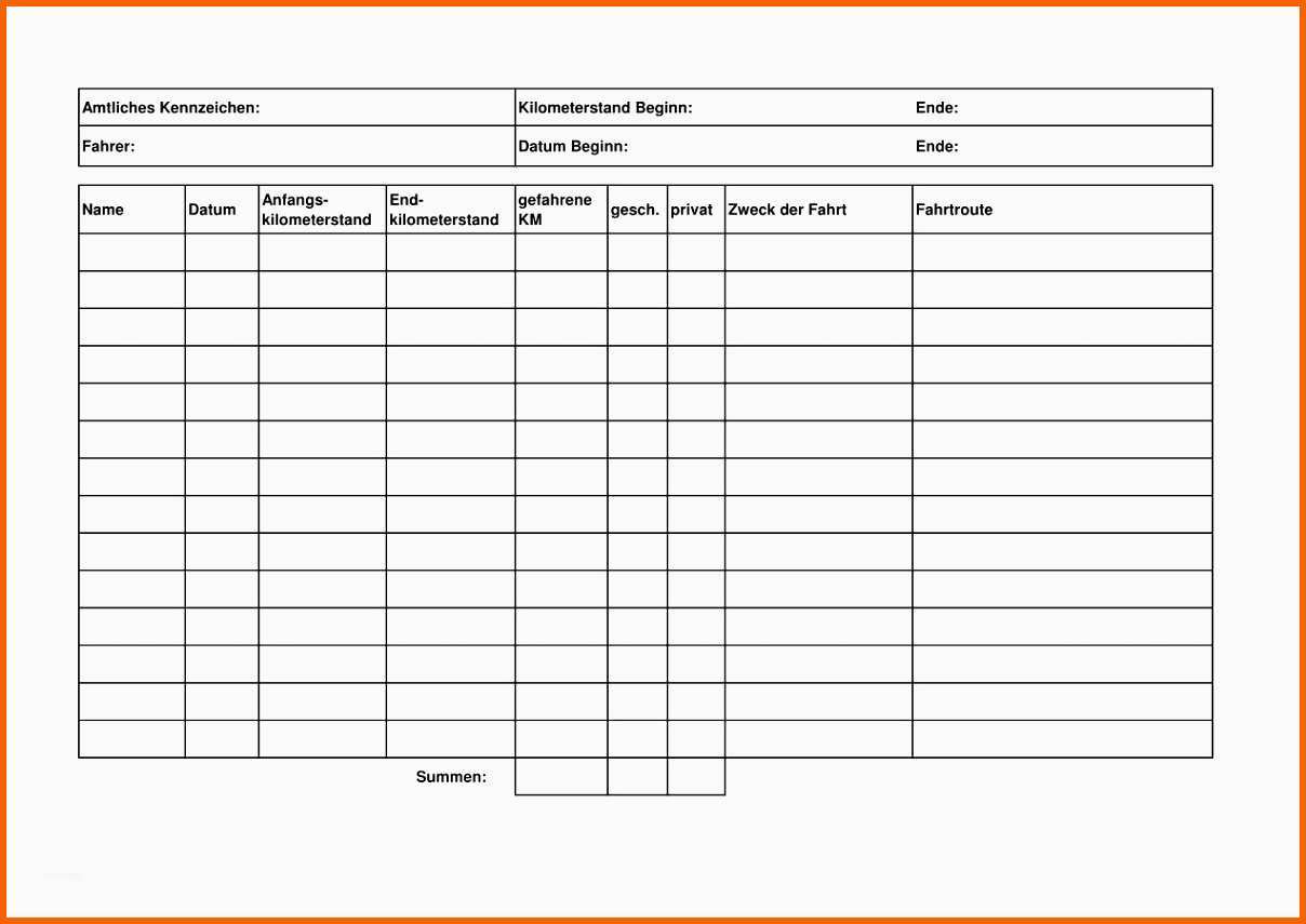 Neue Version 20 Fahrtenbuch Muster Vorlagen123 Vorlagen123