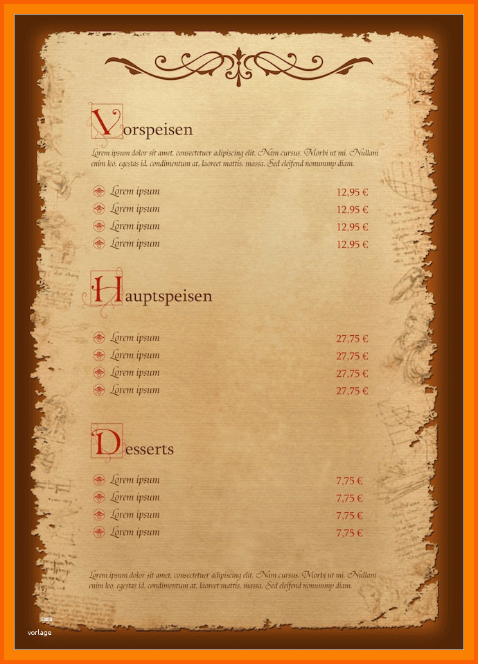Neue Version 9 Vorlage Speisekarte Word Kostenlos