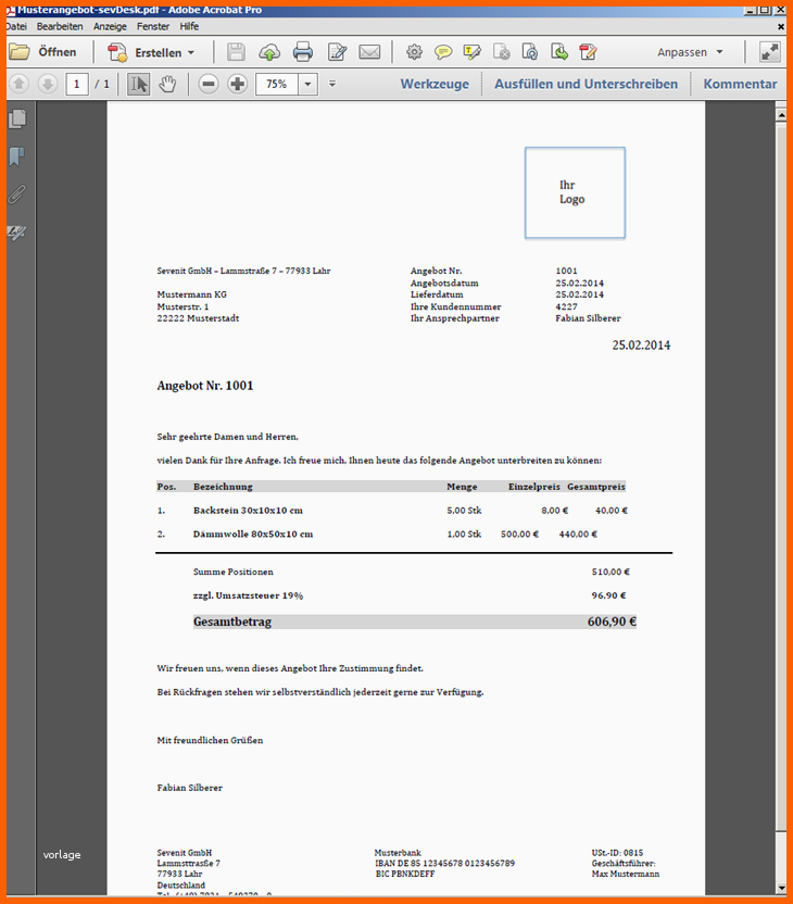 Neue Version Angebot Erstellen – Word Vorlage Kostenlos