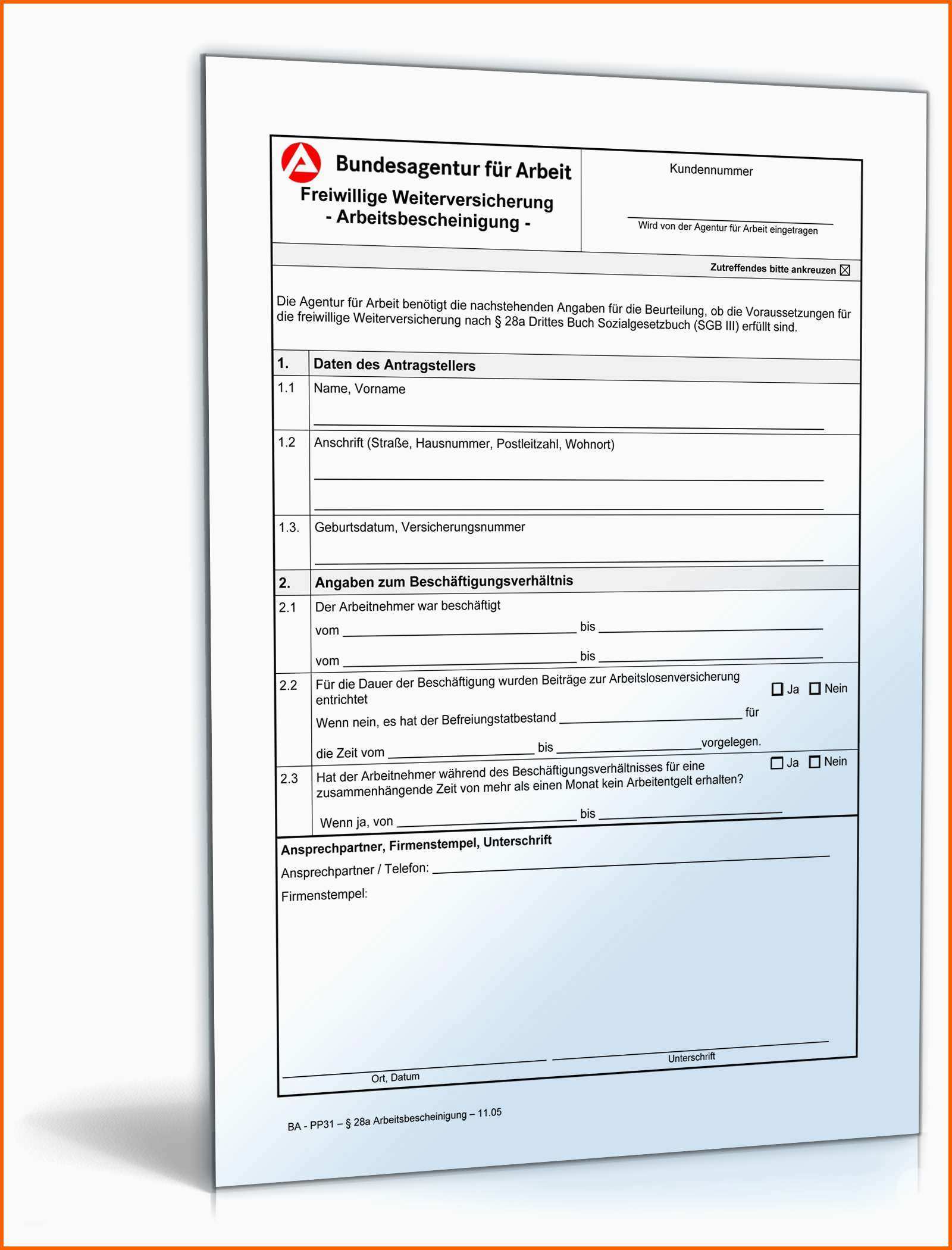 Neue Version Arbeitsbescheinigung Freiwillige Weiterversicherung