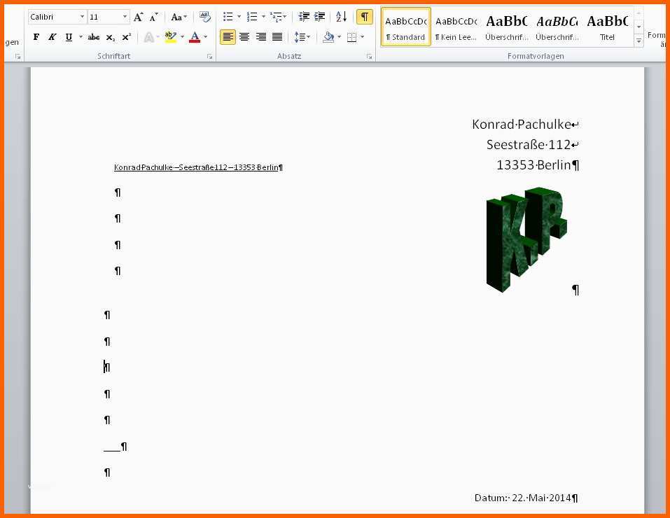 Neue Version Briefvorlage Word Briefkopf Als Vorlage Speichern