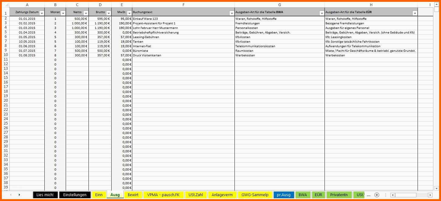 Neue Version Einnahmen Ausgaben Excel Vorlage Privat 6 Ausgaben