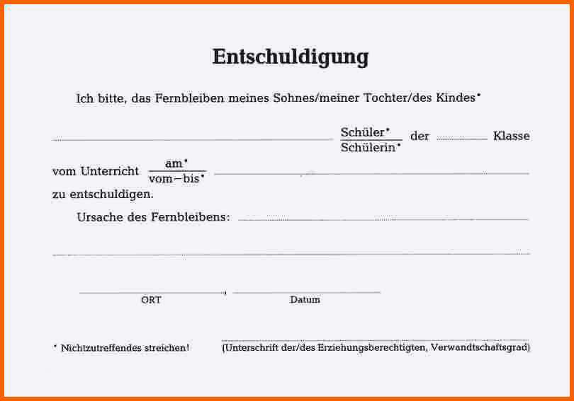 Neue Version Entschuldigung Schule Vorlage Krank