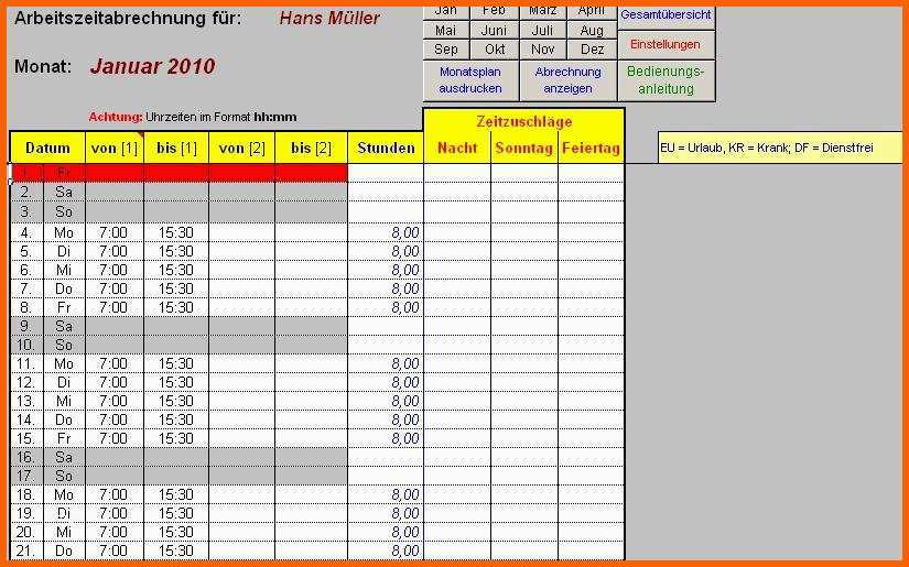 Neue Version Excel Arbeitszeitmodul Download Kostenlos Giga