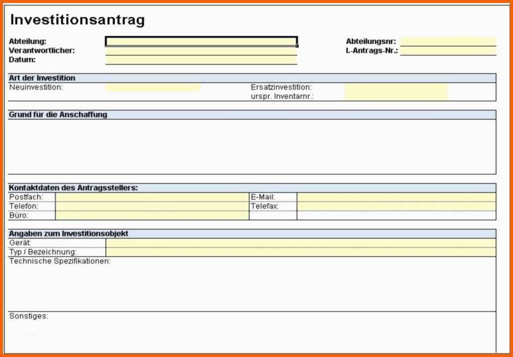 Neue Version formular Für Investitionsplanung Investitionsantrag