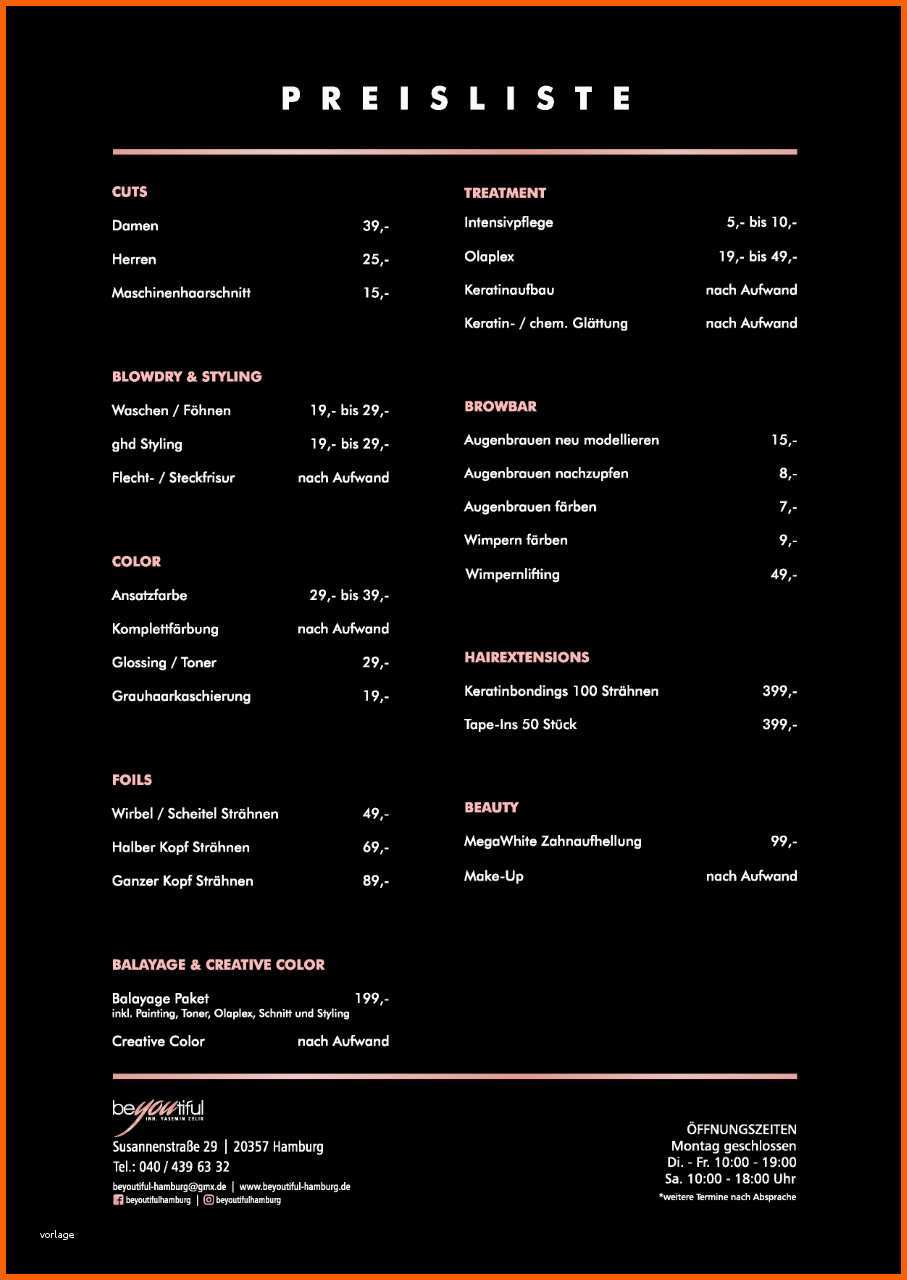 Neue Version Friseur Preisliste 2018 – Friseur