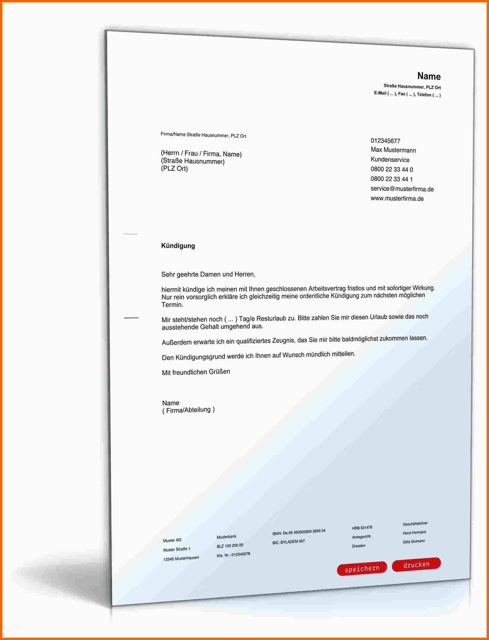 Neue Version Fristlose Kündigung Vorlage