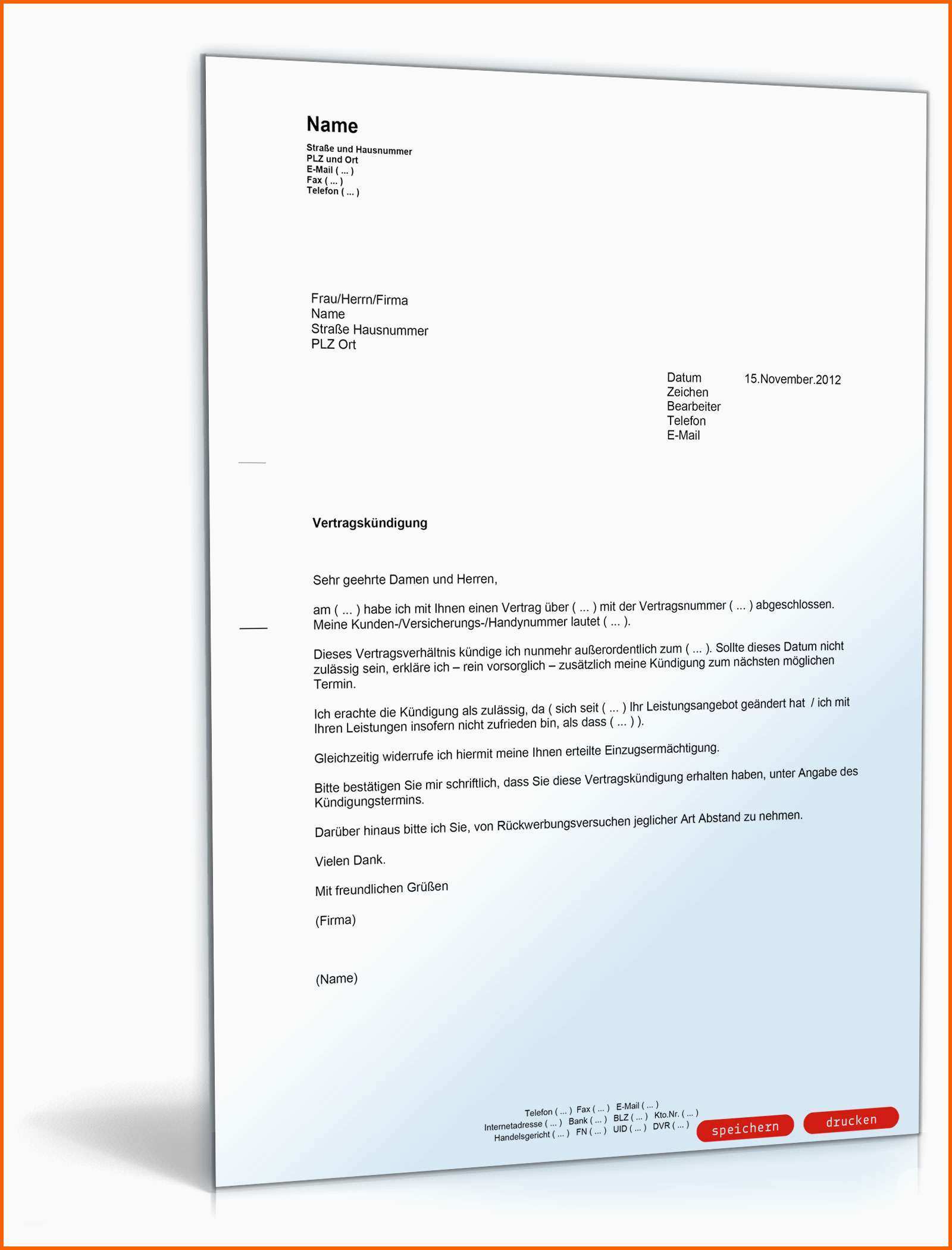 Neue Version Fristlose Vertragskündigung Muster Vorlage Zum Download