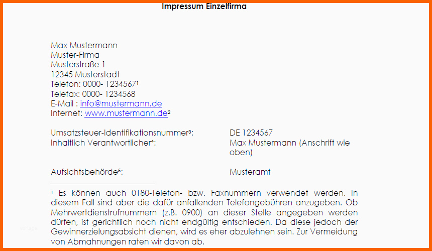 Neue Version Impressum Einer Einzelfirma Vorlage Zum Download