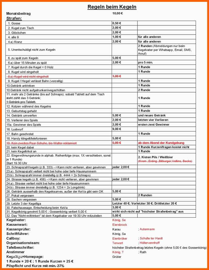 Neue Version K E G E L H E G E L Der Club Strafenkatalog