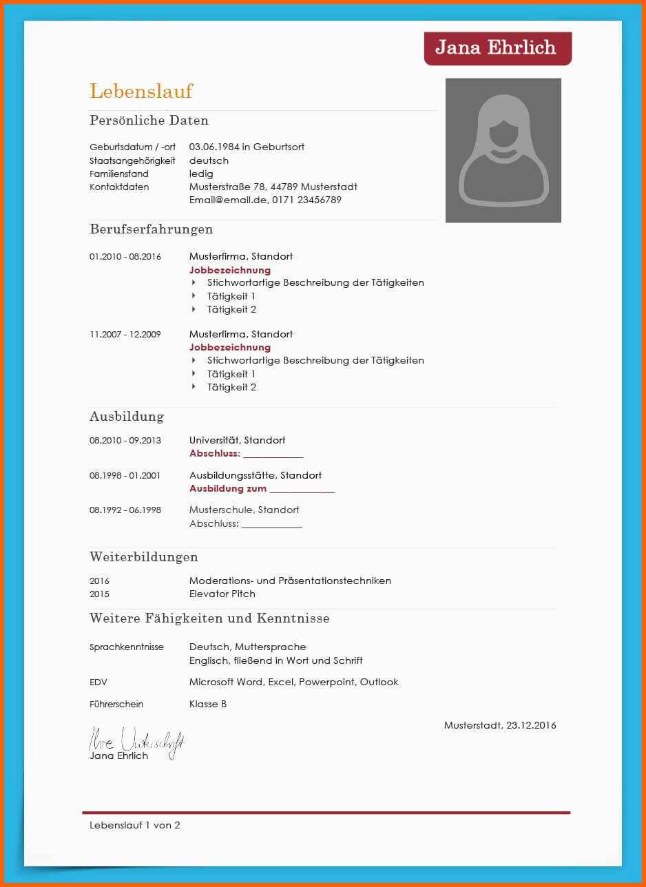 Neue Version Kostenlose Lebenslauf Muster Und Vorlagen Für Deine