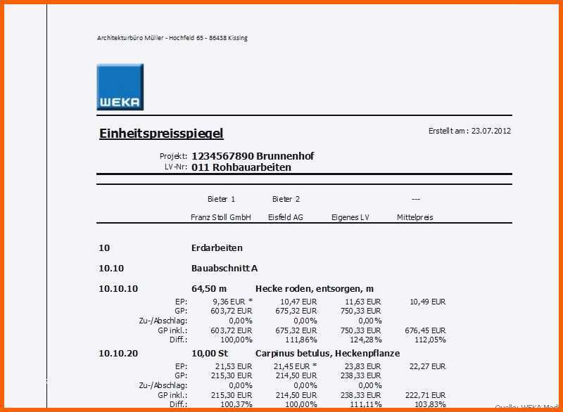 Neue Version Leistungsverzeichnis Vorlage