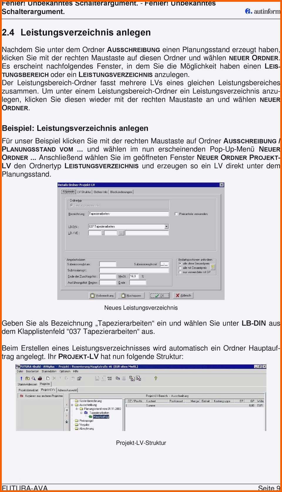 Neue Version Leistungsverzeichnis Vorlage