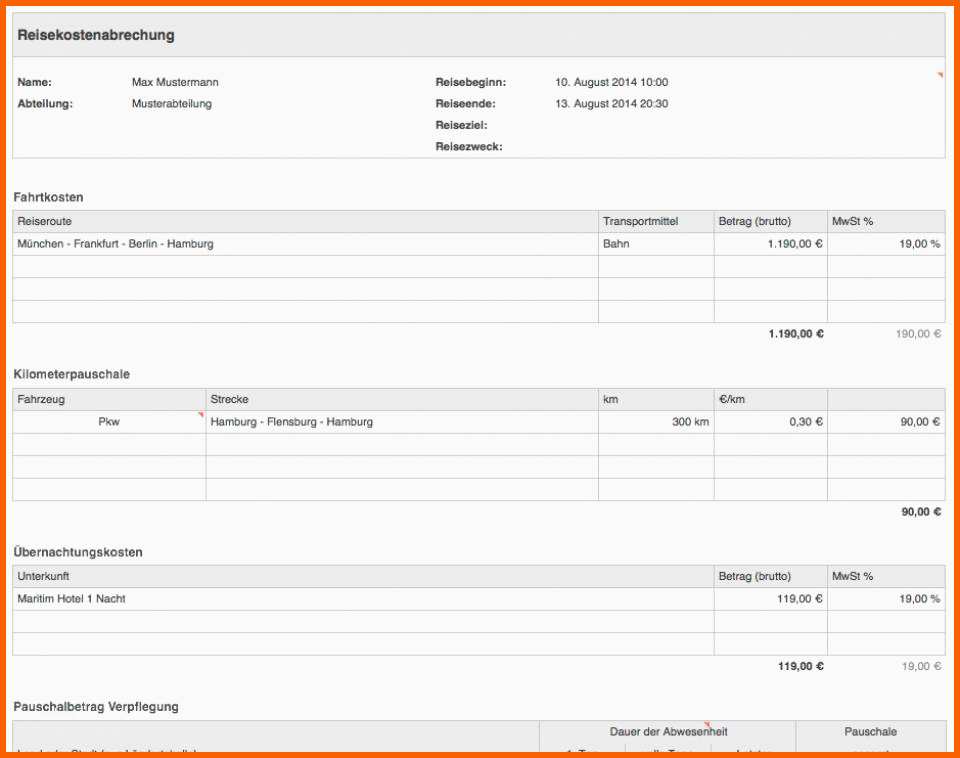 Neue Version Numbers Vorlage Reisekostenabrechnung