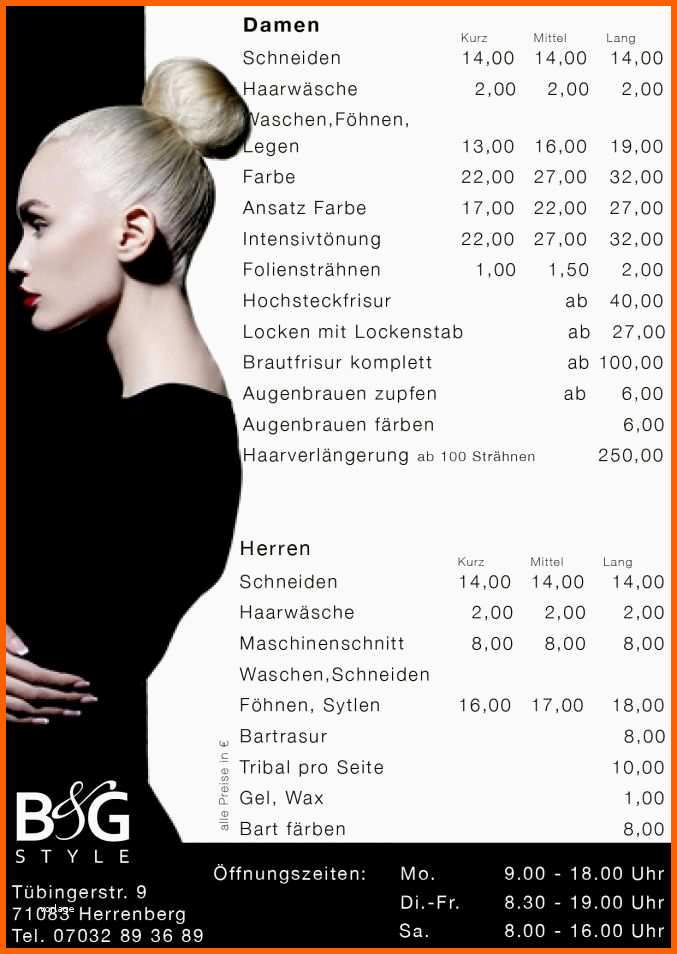 Neue Version Preisliste Vorlage Friseur Befriedigend Preisliste Mit