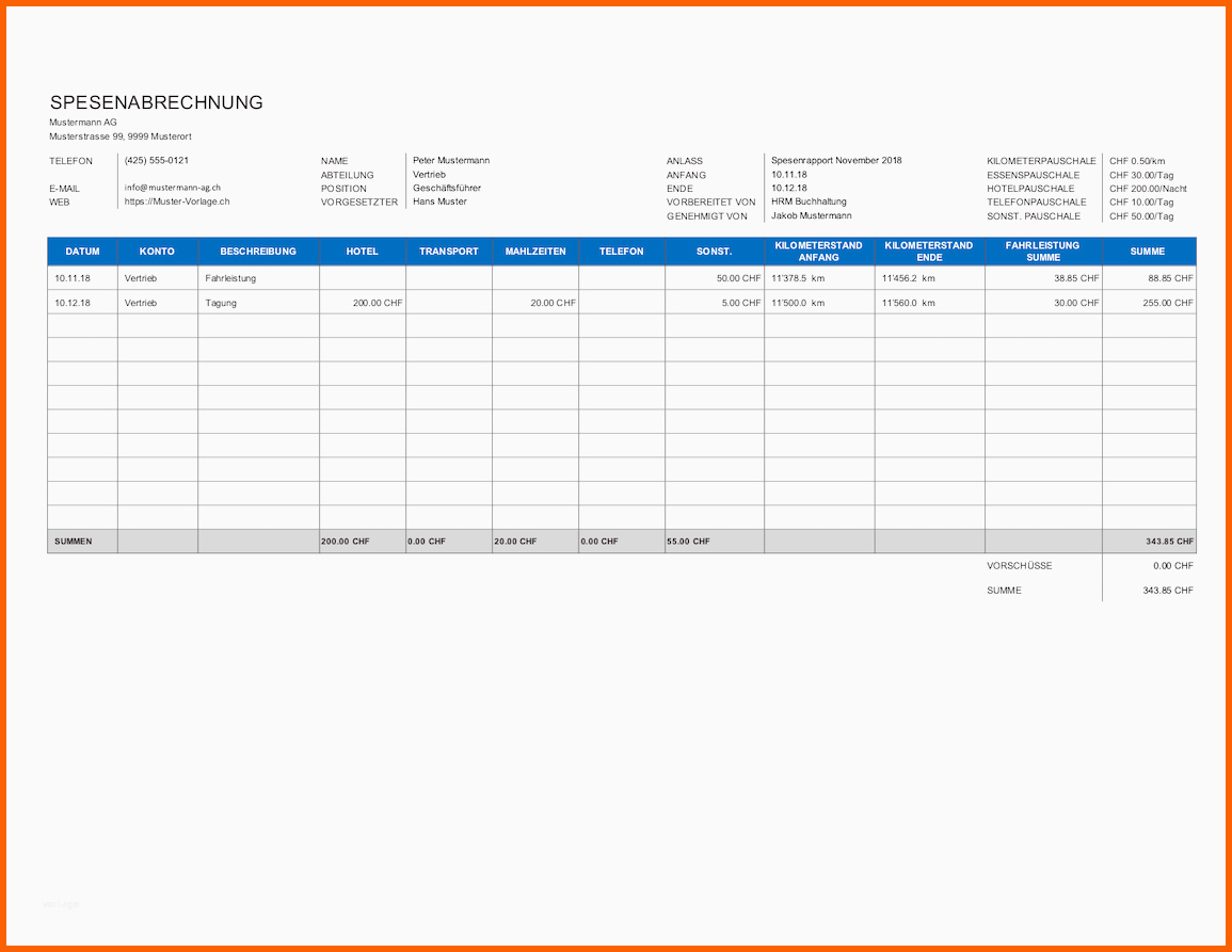 Neue Version Spesenabrechnung Vorlage Excel