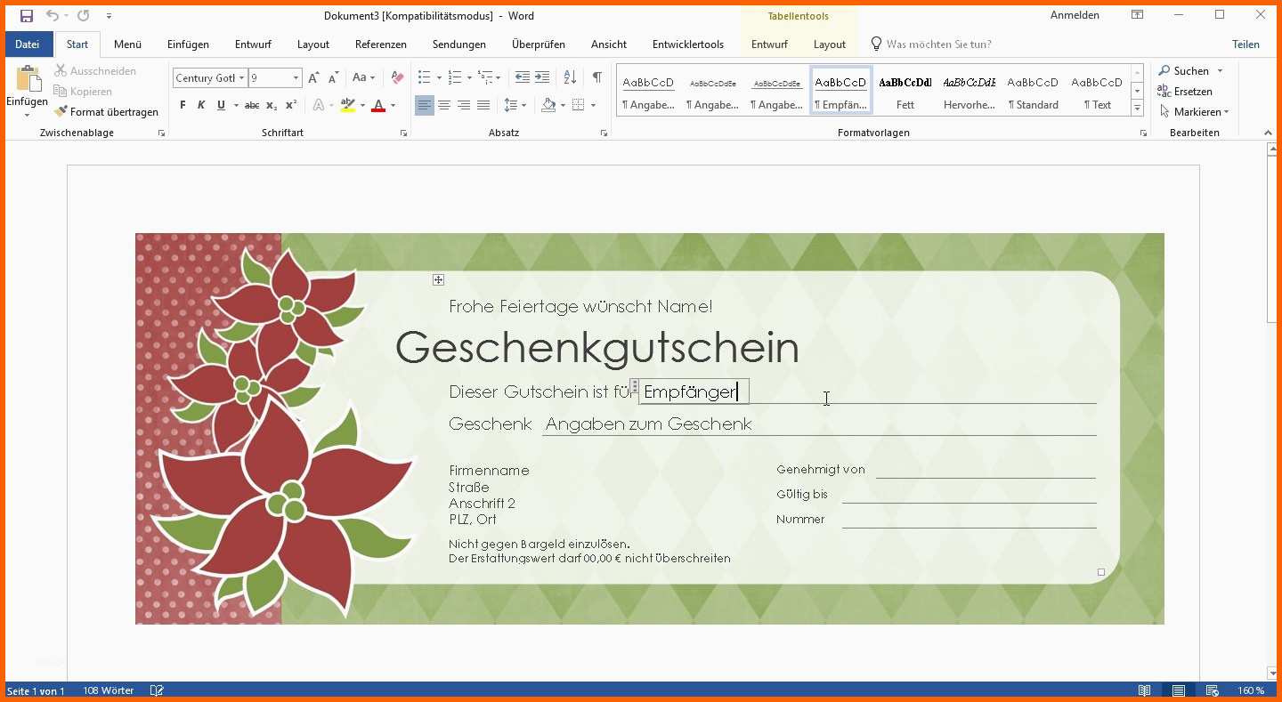 Neue Version Vorlage Gutschein Word – Mimpi