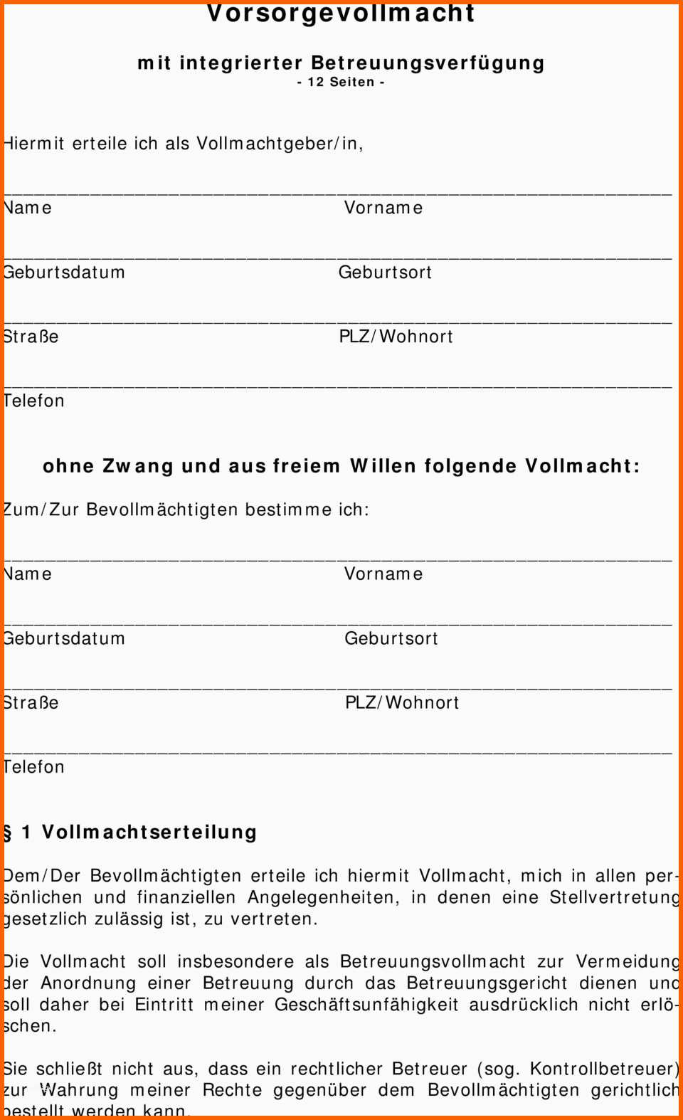 Neue Version Vorsorgevollmacht Mit Integrierter Betreuungsverfügung