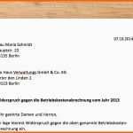 Neue Version Widerspruch Nebenkostenabrechnung Mustervorlage